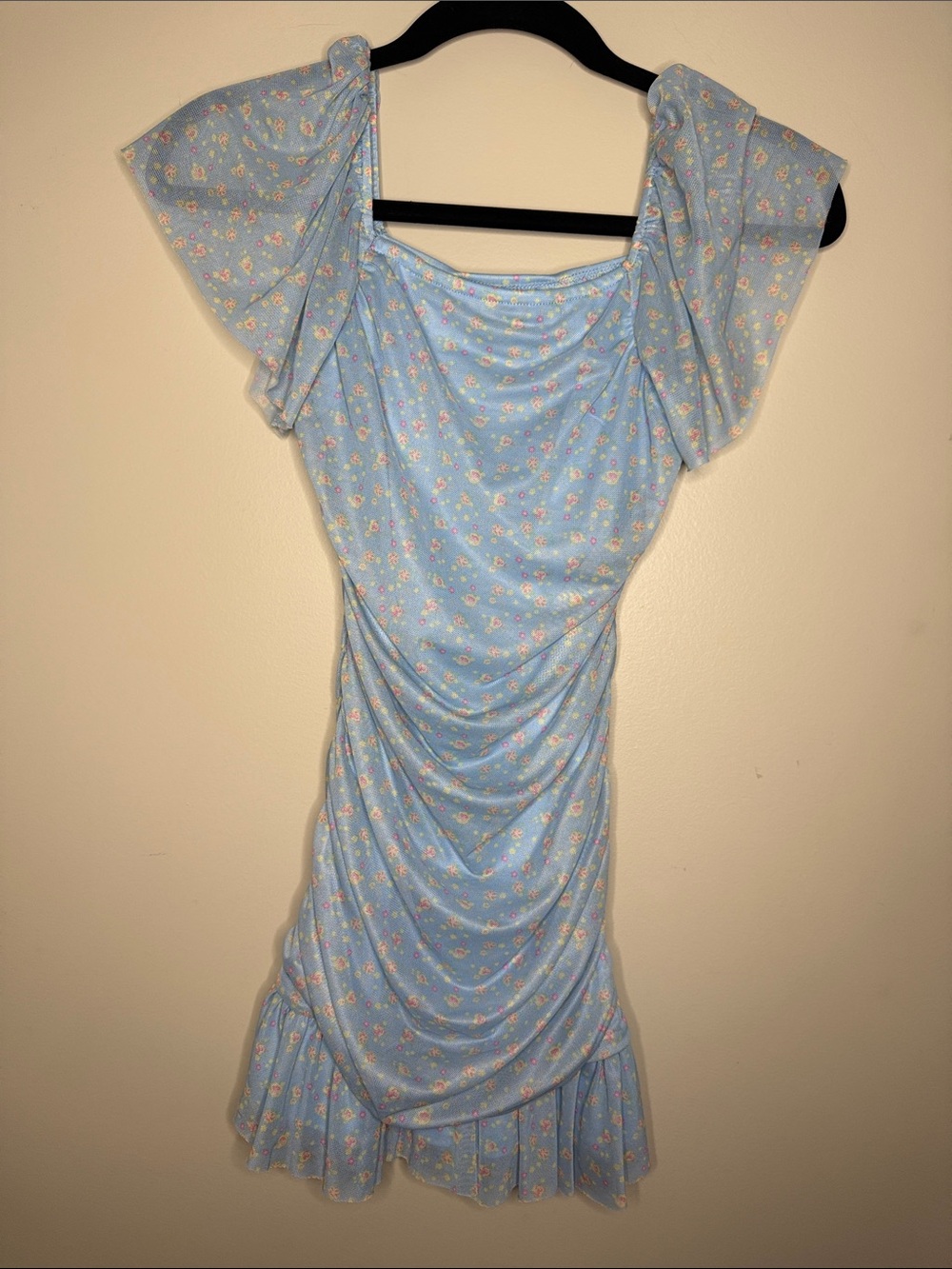 Sky Blue Floral Draped Mini Dress - Women